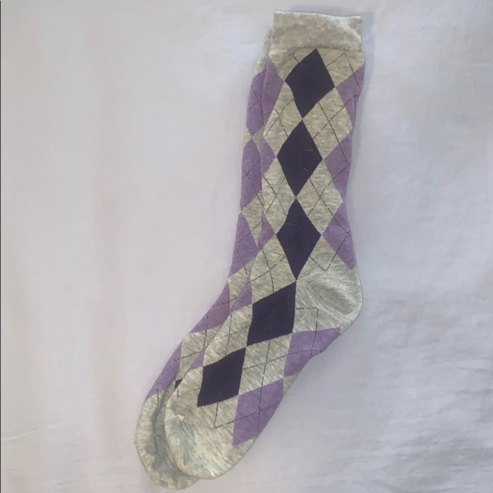 Gray and purple novelty socks